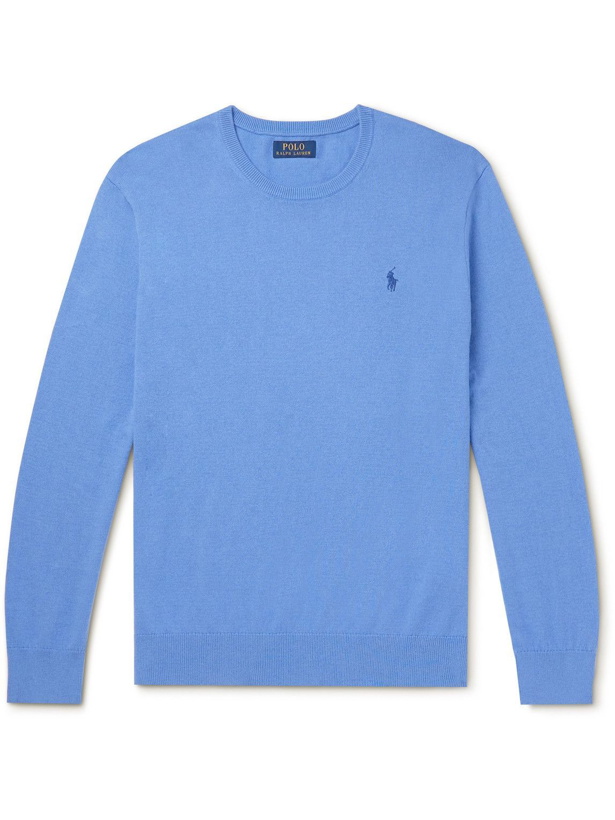 Photo: Polo Ralph Lauren - Logo-Embroidered Cotton and Cashmere-Blend Sweater - Blue