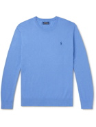 Polo Ralph Lauren - Logo-Embroidered Cotton and Cashmere-Blend Sweater - Blue