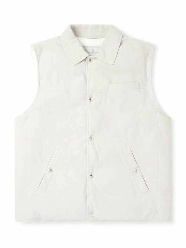 Photo: Brunello Cucinelli - Suede Down Vest - Neutrals