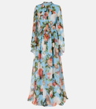 Erdem Caped floral silk voile gown