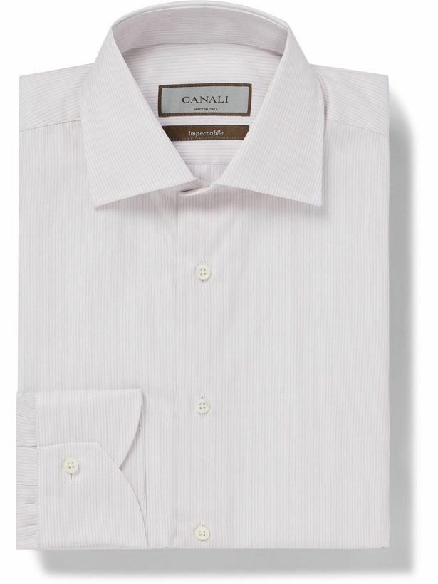 Photo: Canali - Impeccable Striped Herringbone Cotton Shirt - Pink