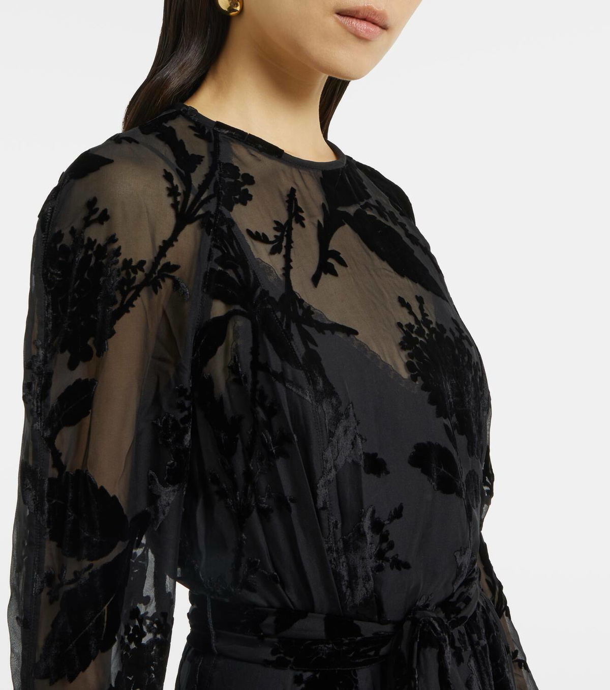 strapless open back dress Bohemian Earth-Tone Maxi Dress Long Sleeve Crew Neck Pleated Dress (MA237), Suit Color / L main image 1