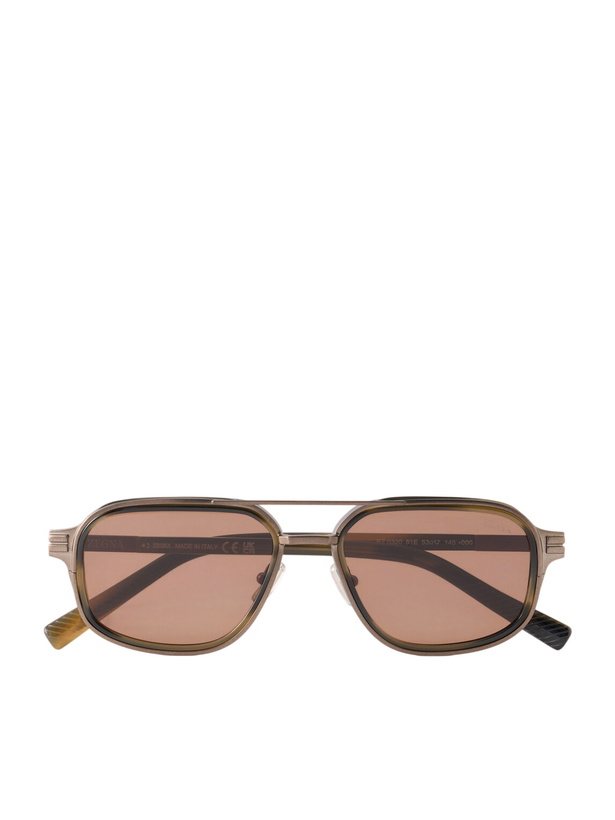 Photo: Zegna - Aviator-Style Acetate and Titanium Sunglasses - Brown