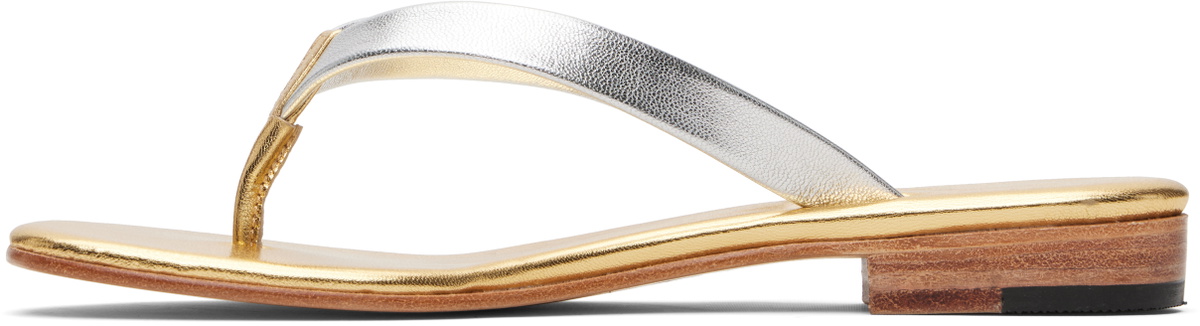 Martiniano Silver & Gold Leather Flip-Flops