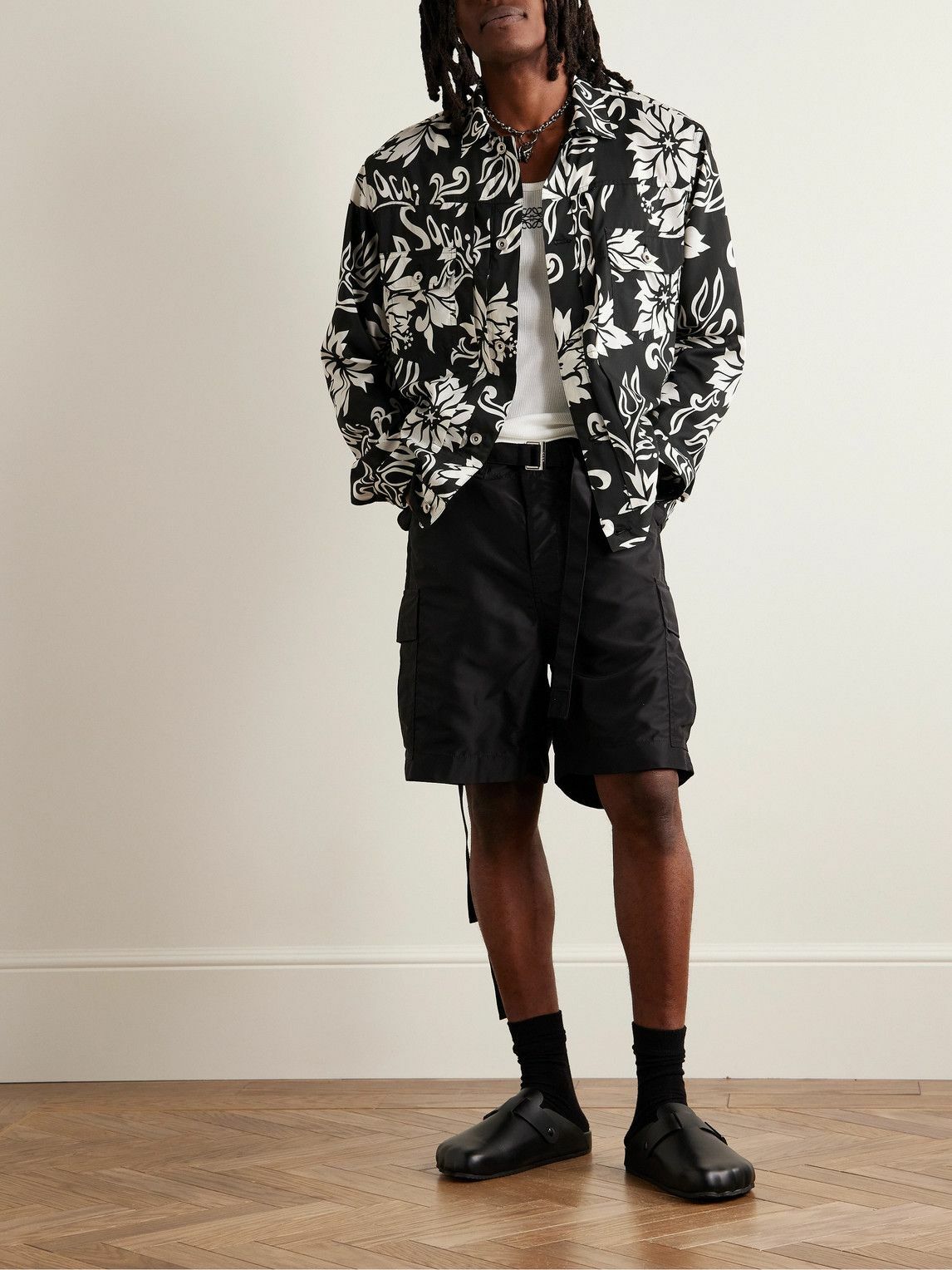 Sacai - Pleated Floral-Print Voile Blouson Jacket - Black Sacai