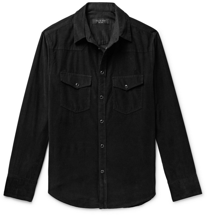 Photo: rag & bone - Beck Garment-Dyed Cotton-Corduroy Western Shirt - Black