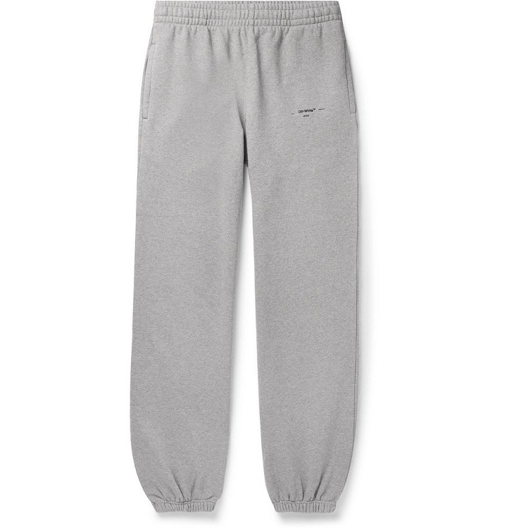 Photo: Off-White - Logo-Print Loopback Cotton-Jersey Sweatpants - Gray