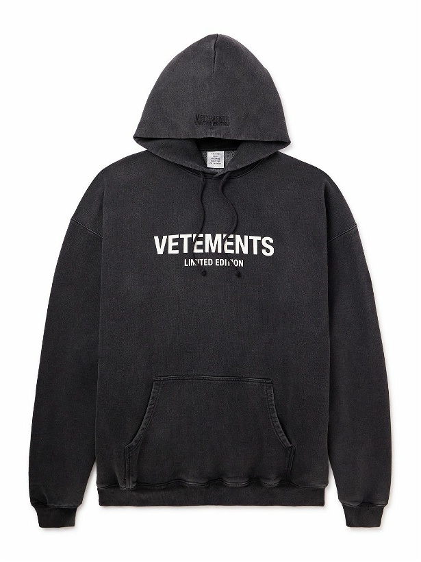 Photo: VETEMENTS - Oversized Logo-Print Cotton-Blend Jersey Hoodie - Black