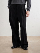 LEMAIRE - Wide-Leg Pleated Wool-Blend Twill Trousers - Black