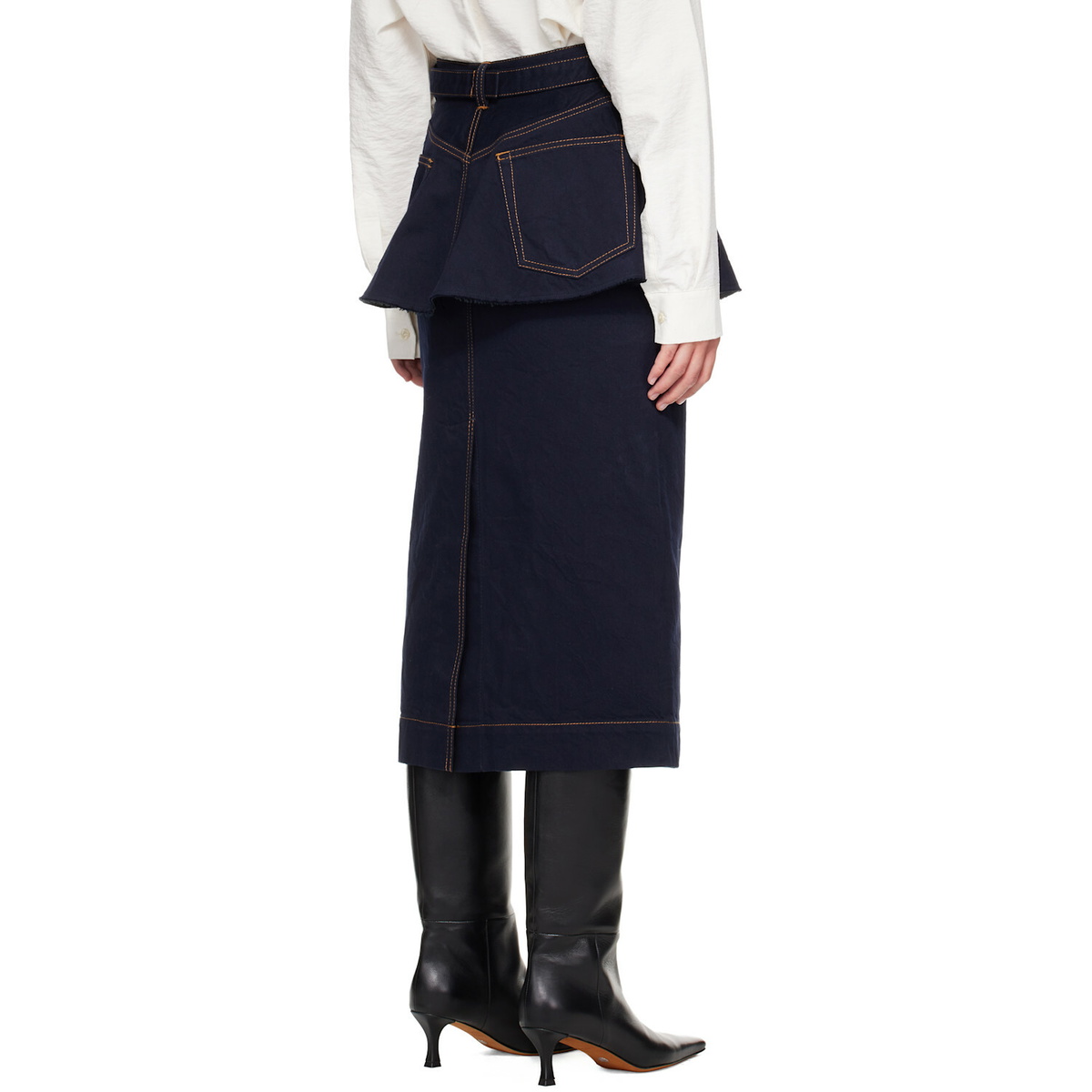 sacai Navy Denim Midi Skirt