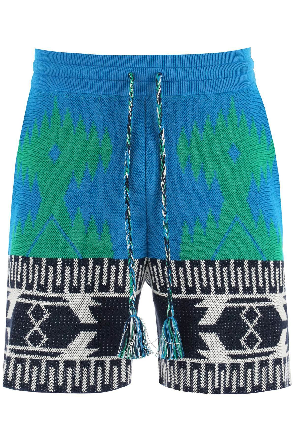 Alanui Blue And Green Cotton Piquet Icon Bermuda Shorts