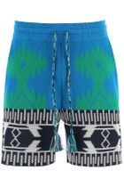 Alanui Blue And Green Cotton Piquet Icon Bermuda Shorts