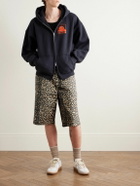Rhude - Wide-Leg Leopard-Print Denim Shorts - Black