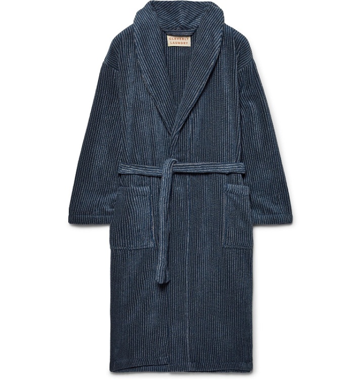 Photo: Cleverly Laundry - Striped Cotton-Terry Robe - Blue