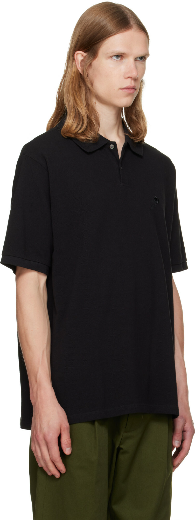 vowels Black Short Sleeve Pique Polo