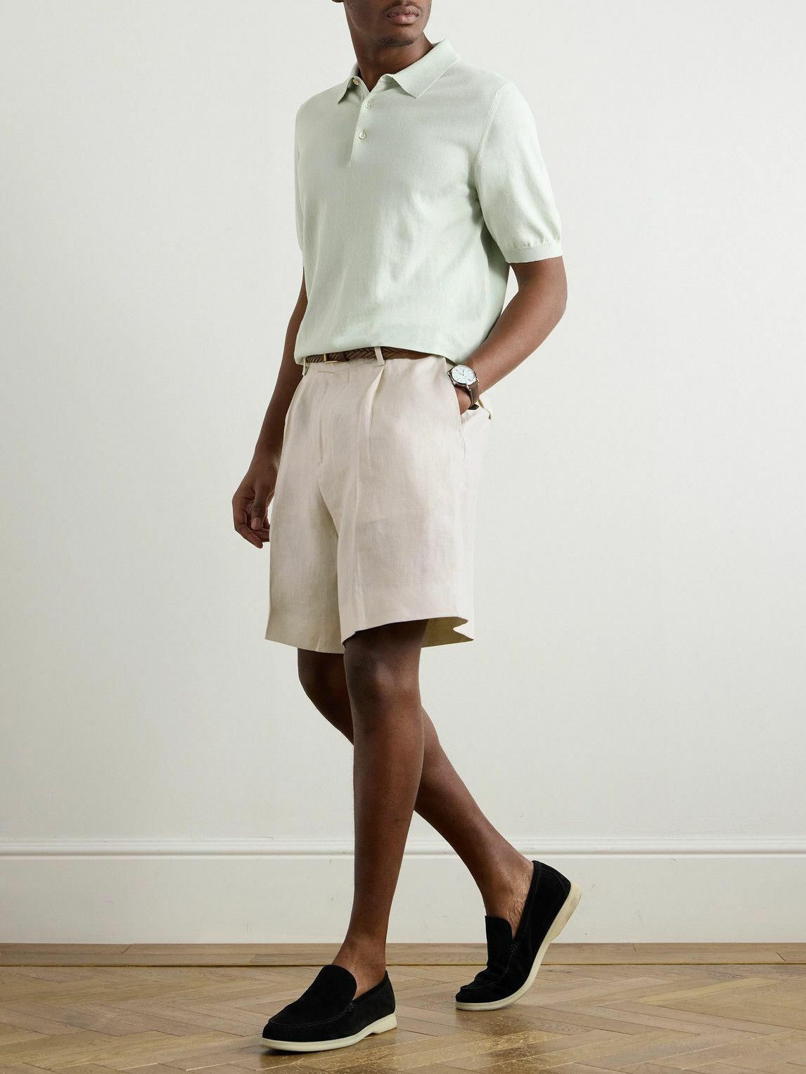 Lardini - Aramis Straight-Leg Pleated Linen-Twill Bermuda Shorts - Neutrals