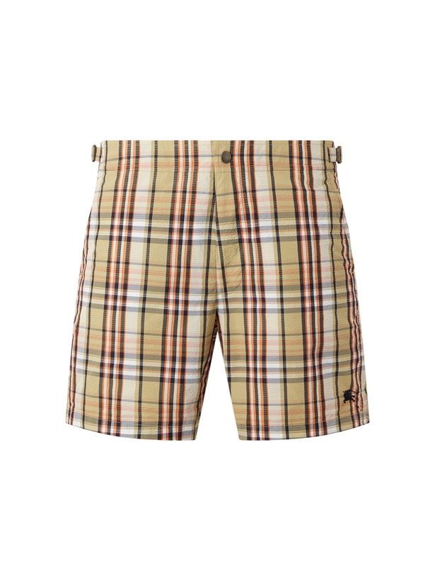 Photo: Burberry - Selkirk Checked Crinkled Swim Shorts - Neutrals