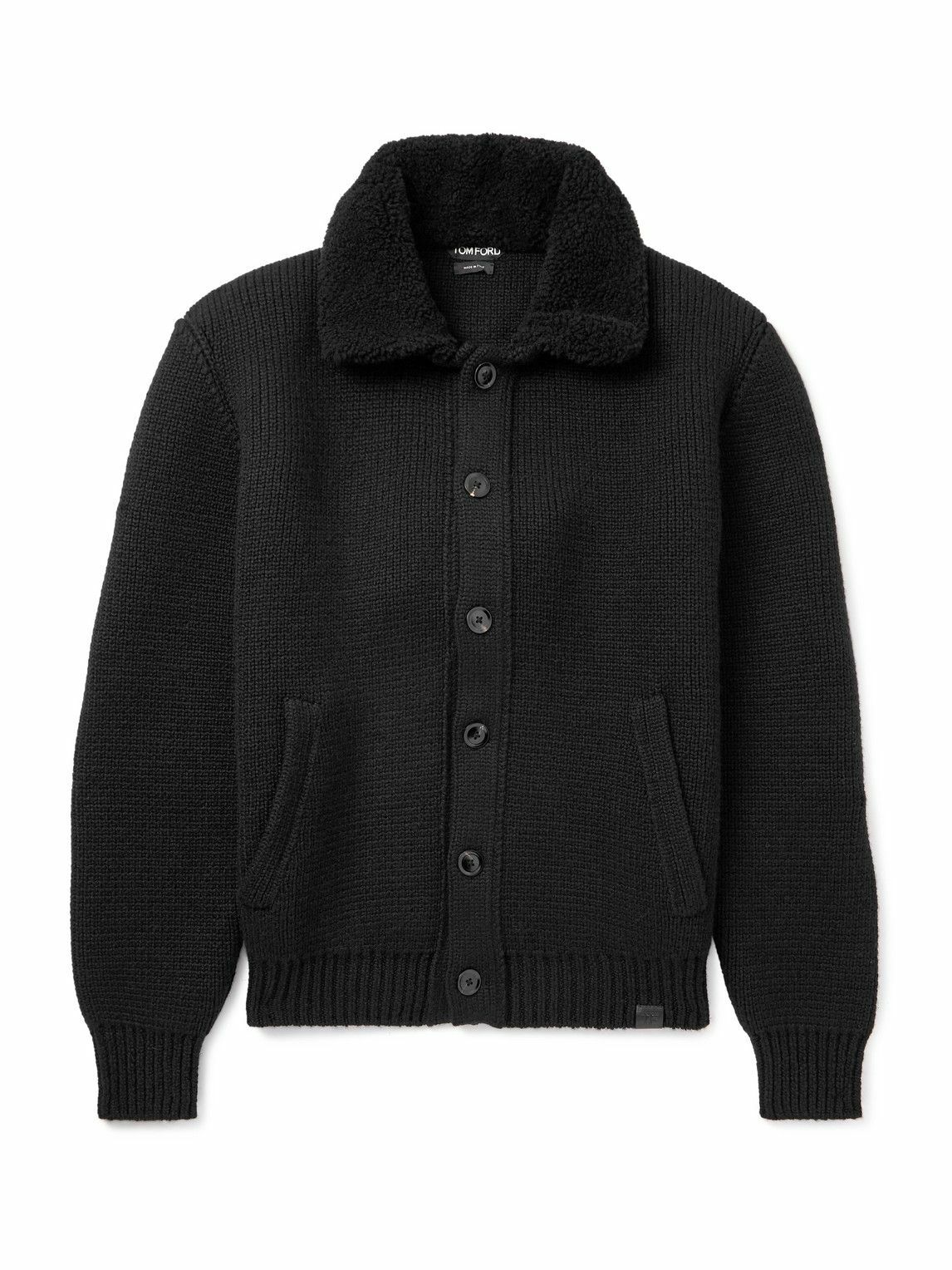 TOM FORD ブラックカーディガン TOM FORD - Slim-Fit Ribbed Wool and Cashmere-Blend Zip-Up Cardigan