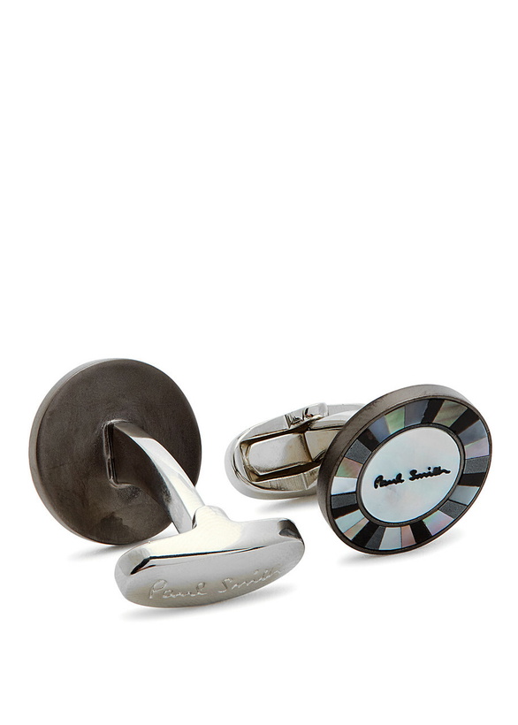 Photo: Paul Smith Mother-of-pearl Striped Cufflinks - Silver - One Size