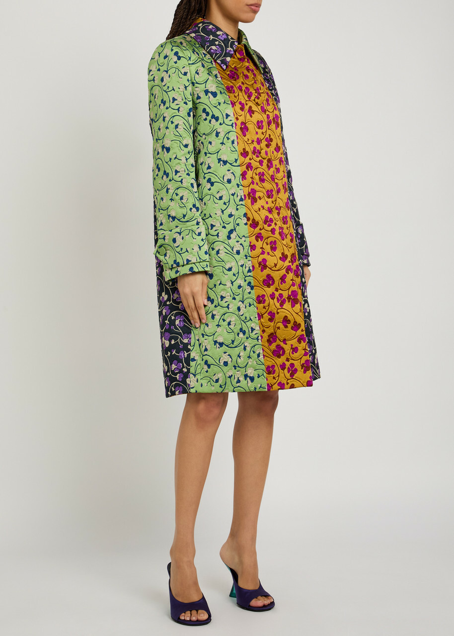 LA Double J Precious Floral-jacquard Woven Coat Yellow