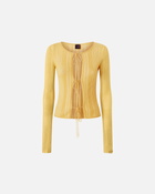 Pinko Open Ribbed Sweater With Front Ties Rattan Yellow