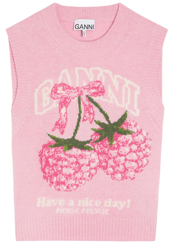 Photo: Ganni Logo-intarsia Wool-blend Vest Pink