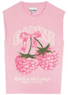 Ganni Logo-intarsia Wool-blend Vest Pink