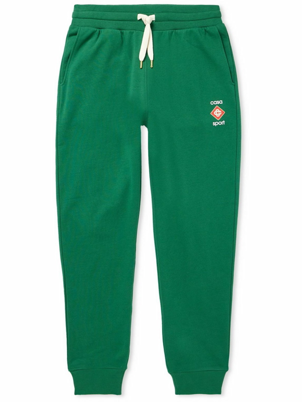 Photo: Casablanca - Casa Sport Tapered Printed Organic Cotton-Jersey Sweatpants - Green