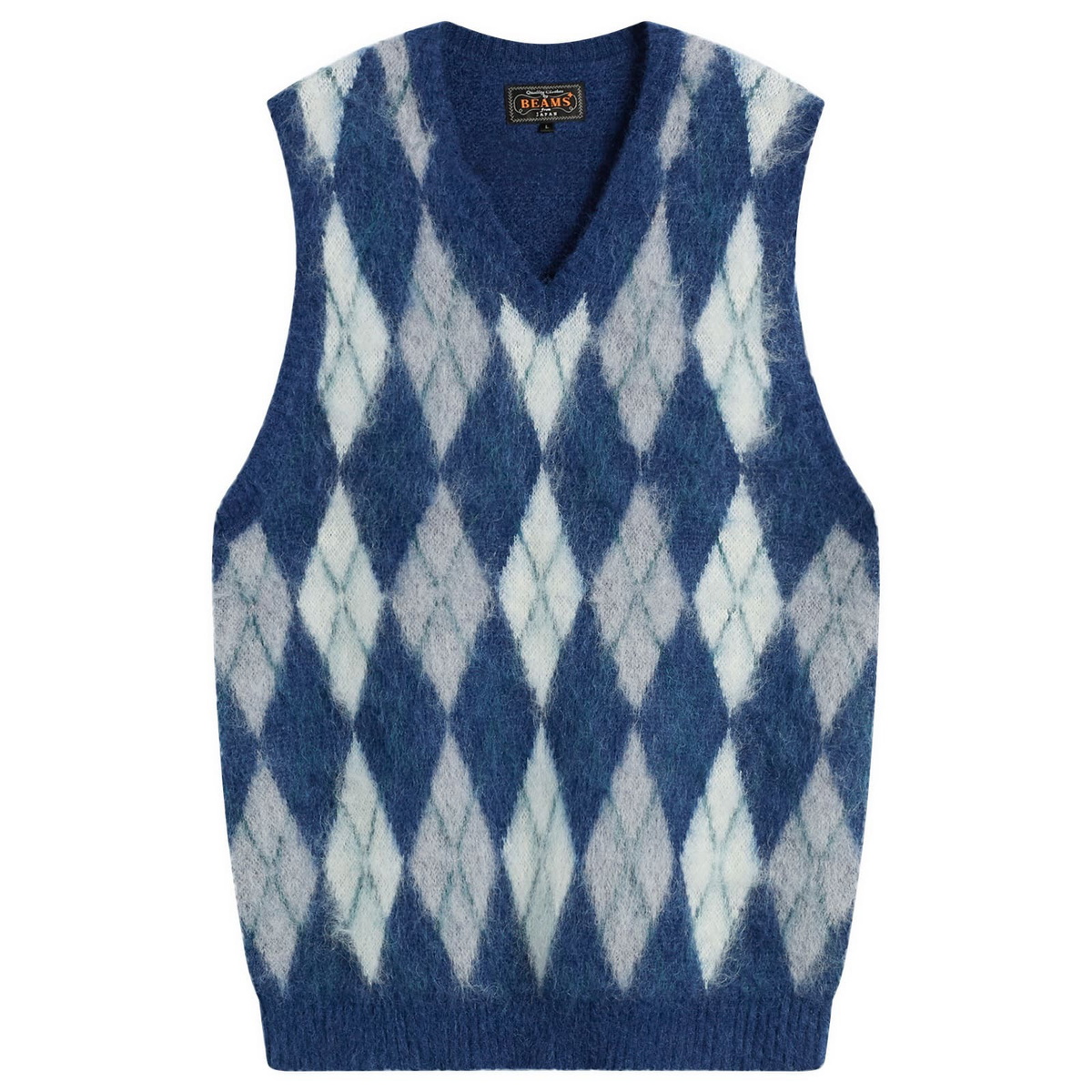 Beams Plus Men's Mohair Argyle Knit Vest in Navy