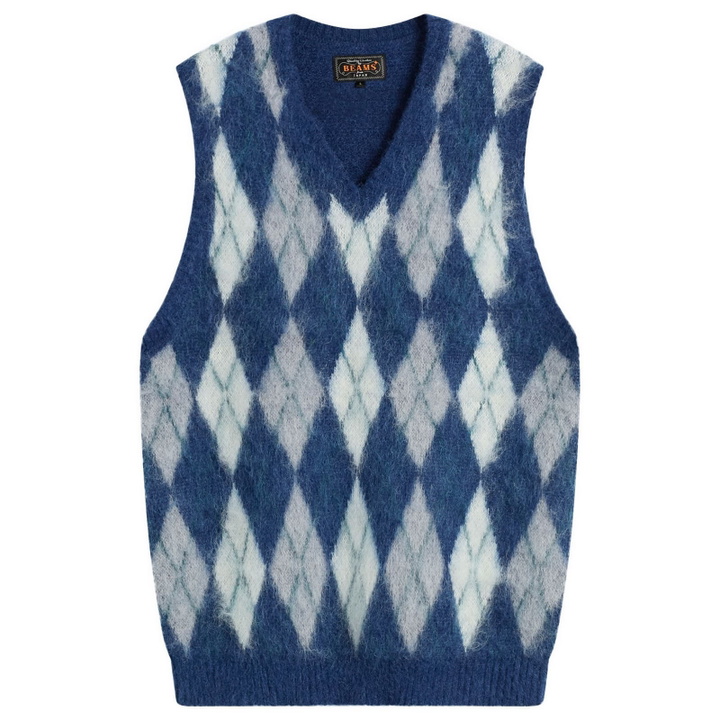 Photo: Beams Plus Men's Mohair Argyle Knit Vest in Navy