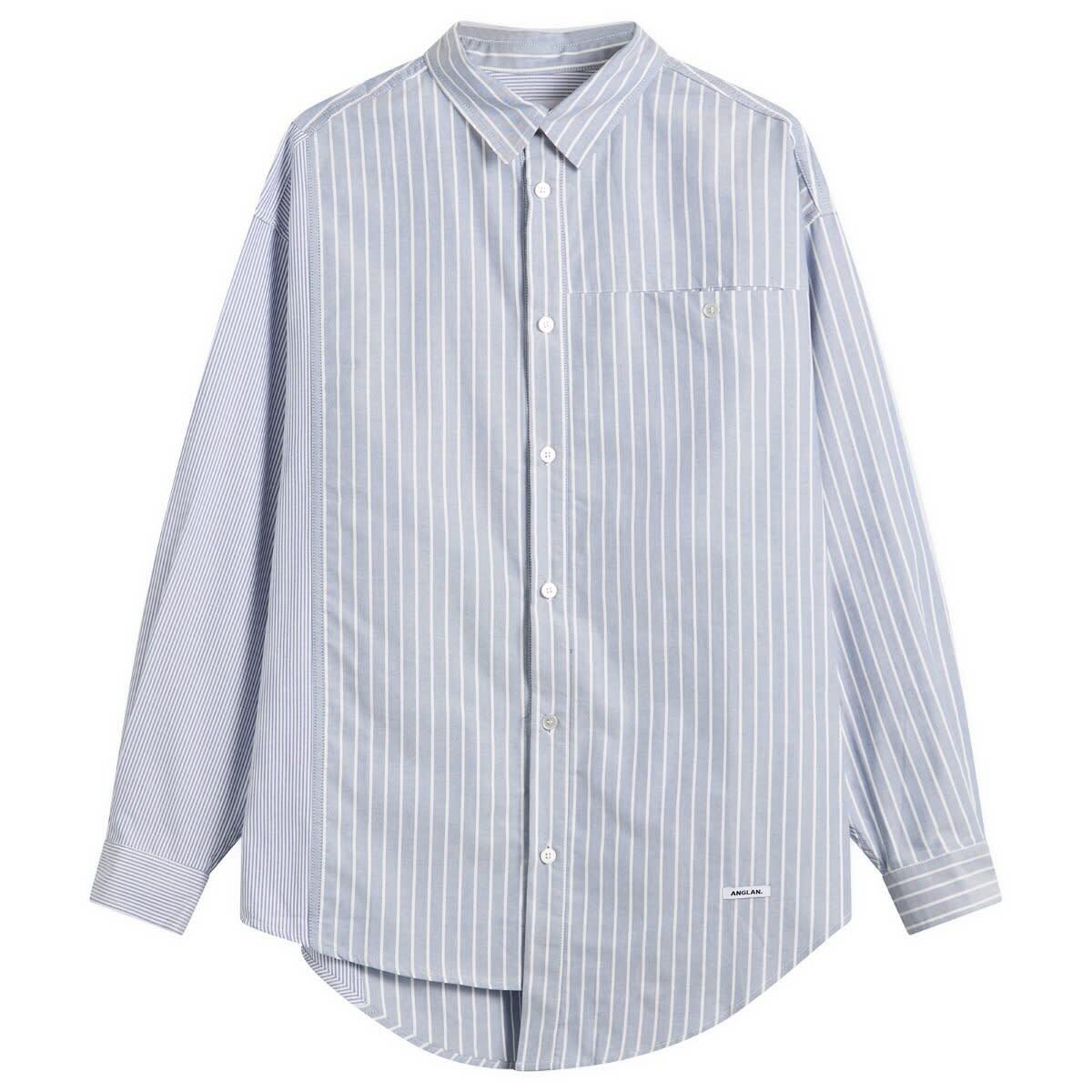 Anglan Men's Unbalance Patch Big Shirt in Striped