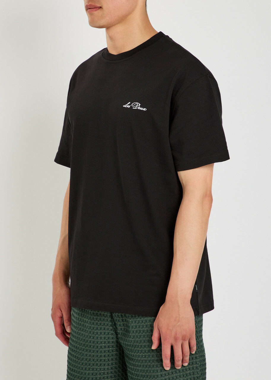 Les Deux Logo-embroidered Cotton T-shirt Black
