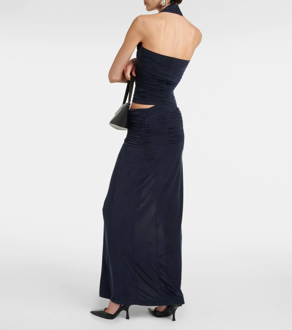 KNWLS Petrol gathered midi skirt