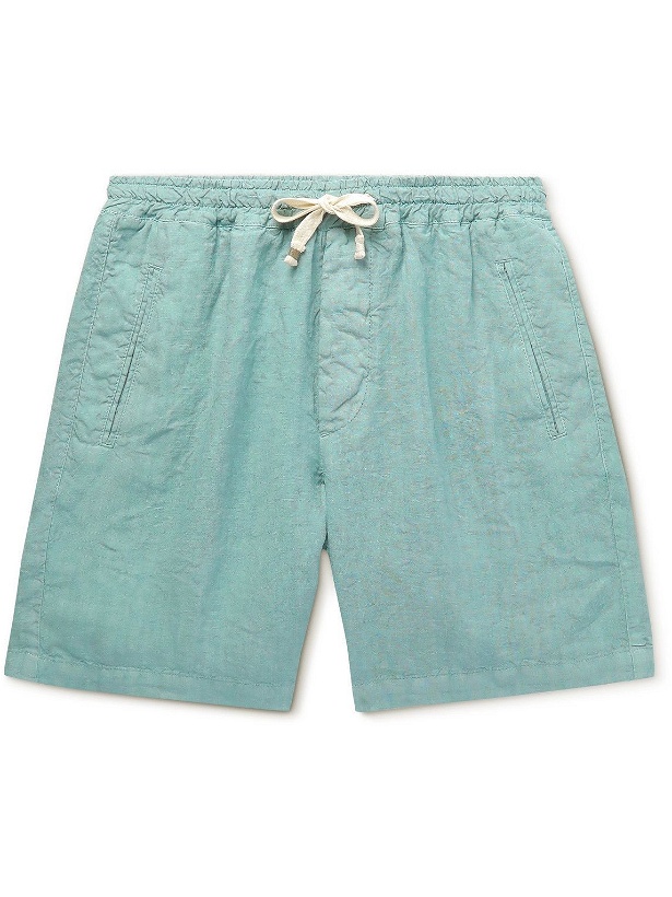Photo: Altea - Martin Straight-Leg Garment-Dyed Linen Drawstring Shorts - Blue