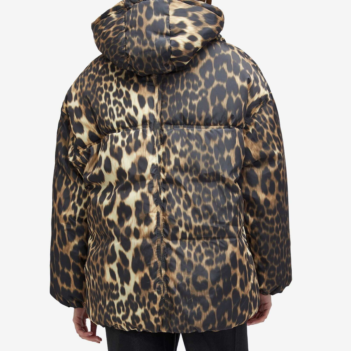 GANNI Women's Leopard Puffer Jacket in Almond Milk