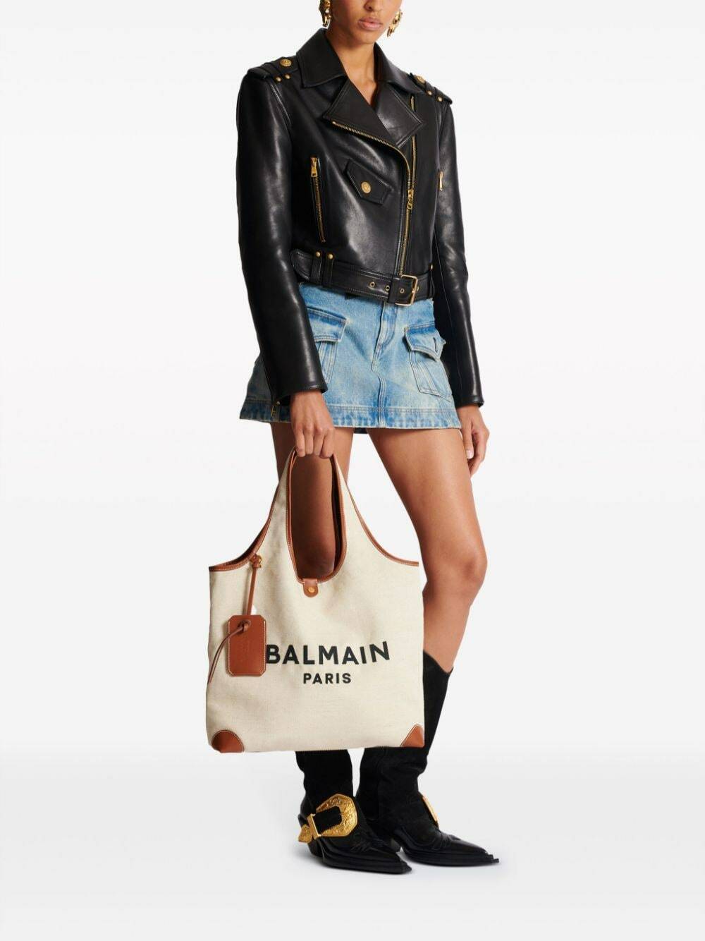BALMAIN - B-army Canvas And Leather Trims Tote Bag Balmain