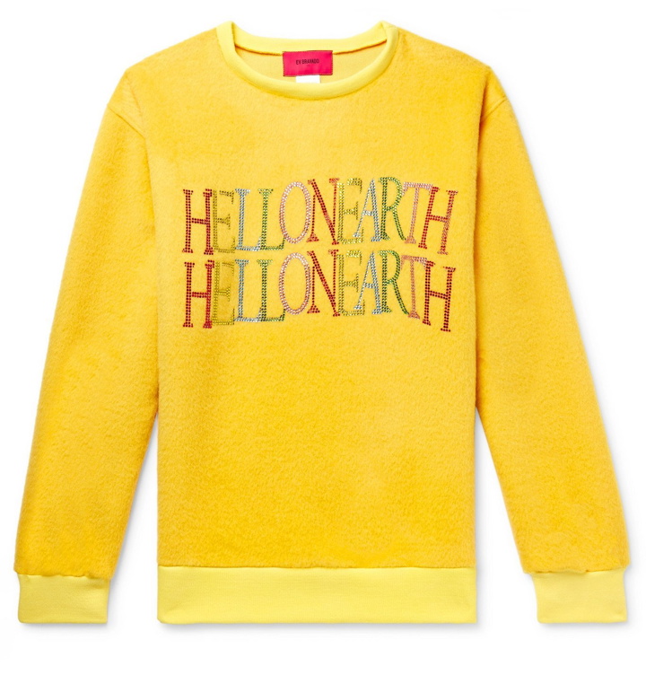 Photo: WHO DECIDES WAR by Ev Bravado - Embellished Cashmere and Mohair-Blend Sweatshirt - Yellow