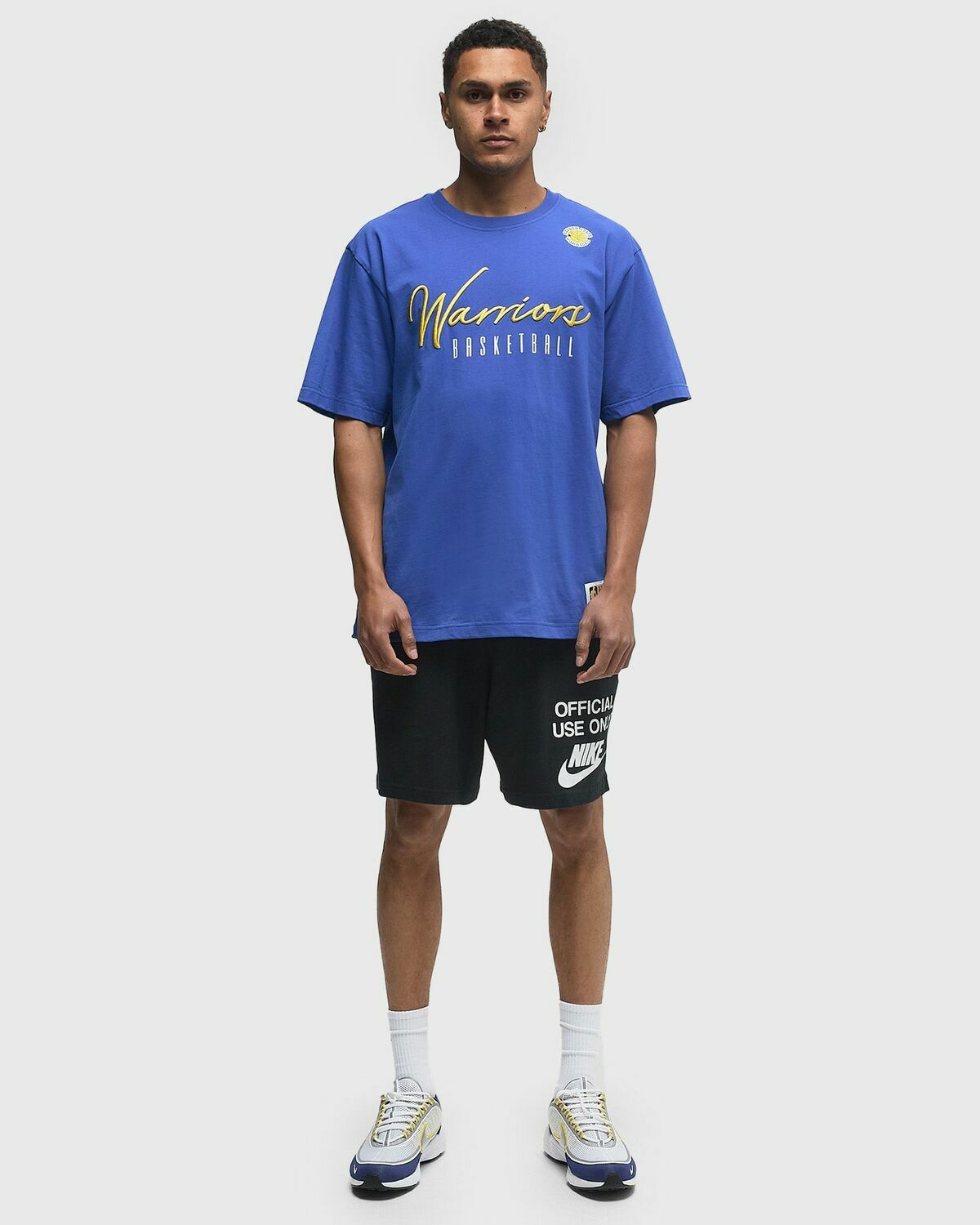 Mitchell & Ness NBA TRAINING DAY PREMIUM SS TEE VINTAGE LOGO GOLDEN STATE WARRIORS Blue Mens Shortsleeves/Team Tee