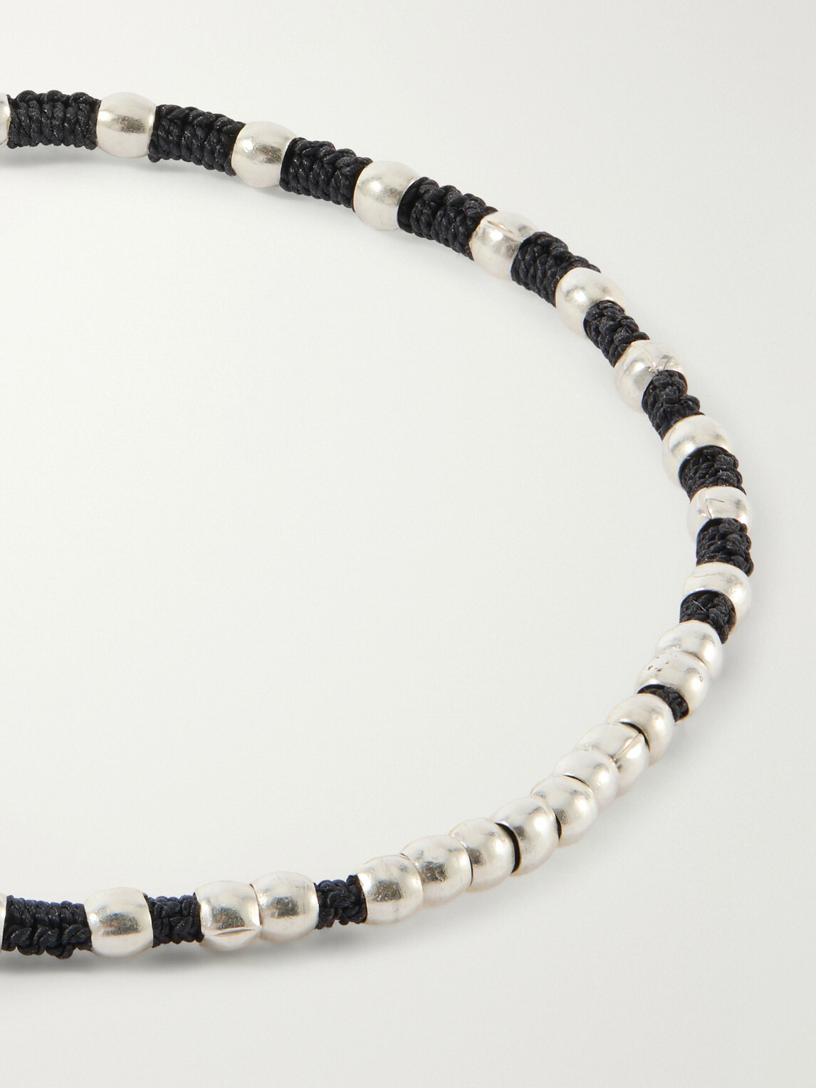 Mikia - Braided Cord and Sterling Silver Beaded Bracelet - Black