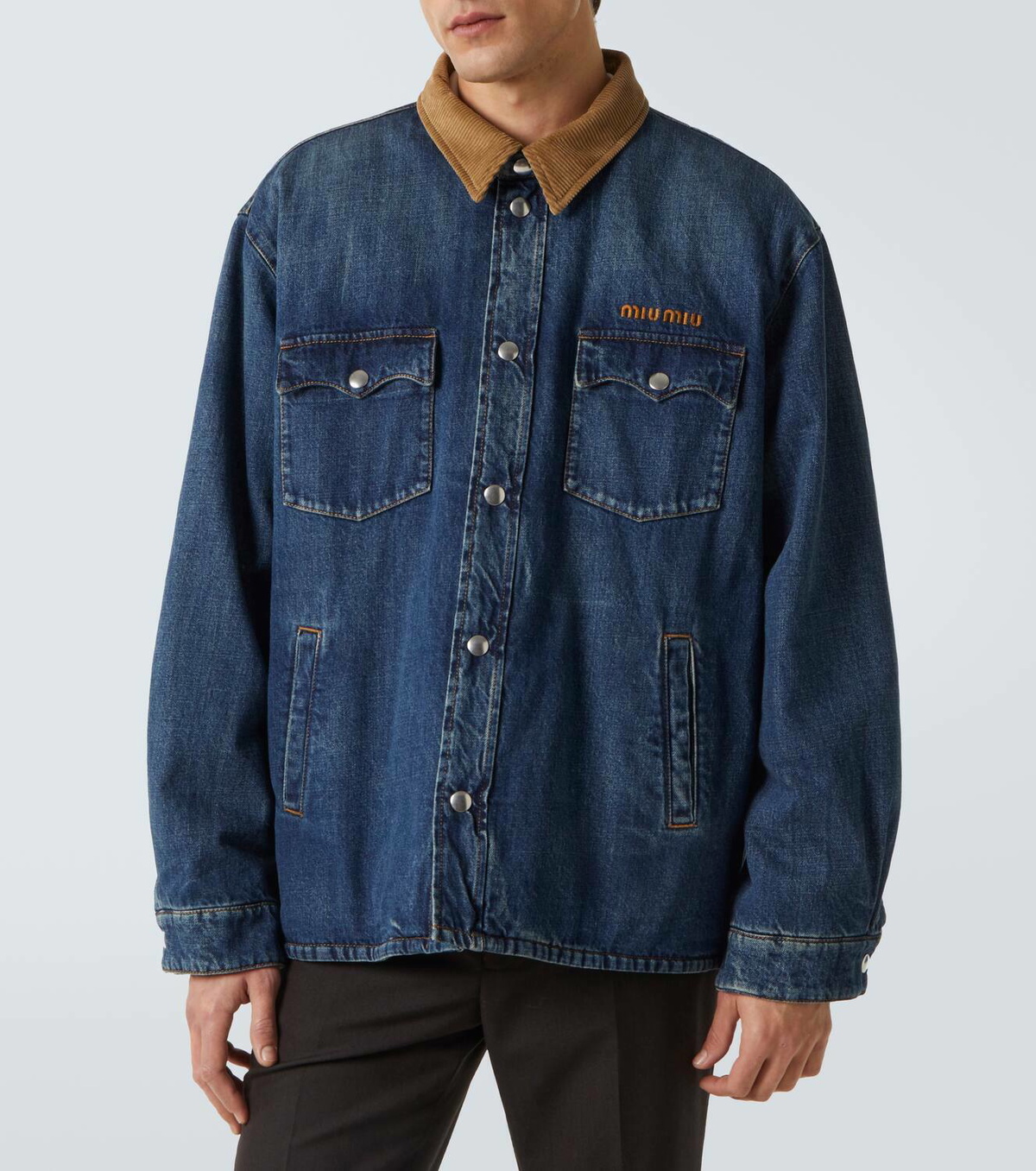 Miu Miu Corduroy-trimmed denim down jacket Miu Miu