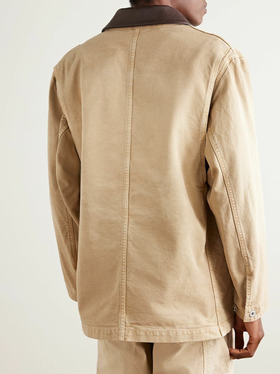 Auralee - Oversized Leather-Trimmed Cotton-Canvas Jacket