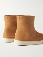 Mulo - Shearling-Lined Waxed-Suede Ankle Boots - Brown