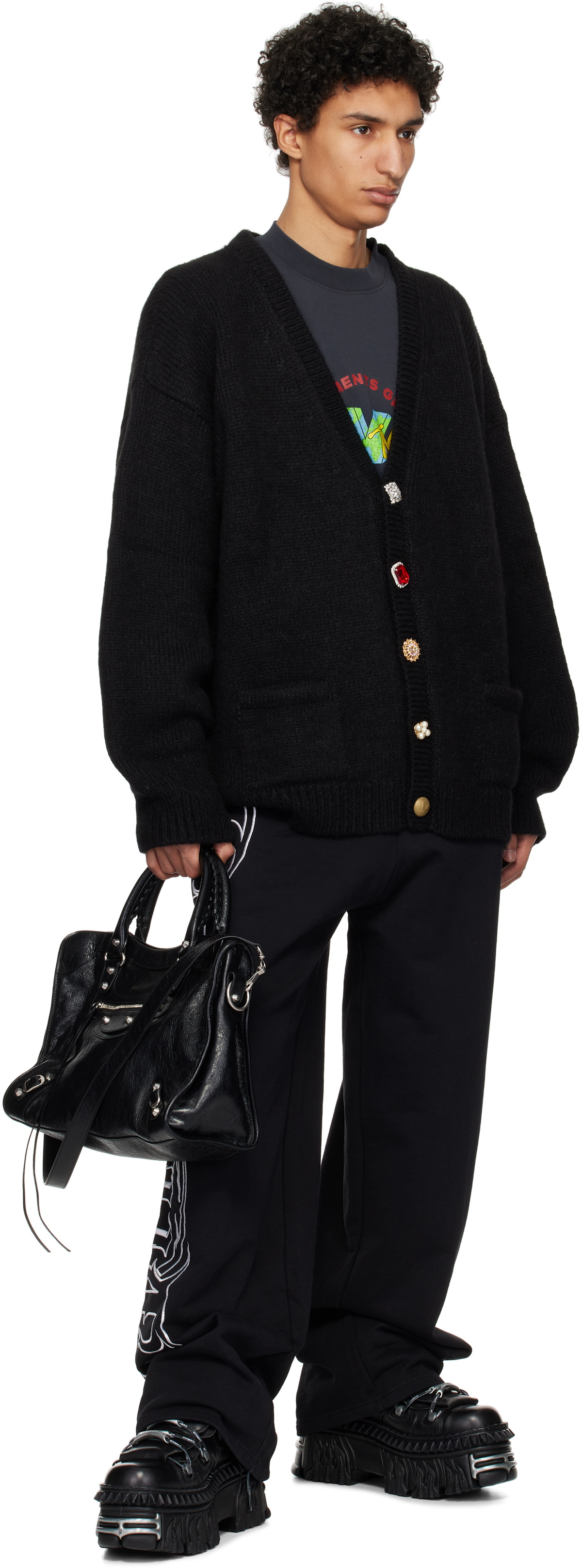 VETEMENTS ヴェトモン Fancy Button Knitted Cardigan ビジューボタン クロップドカーディガン UE54KN260B ブラック S VETEMENTS（ヴェトモン） Fancy Button Knitted Cardigan ビジュー