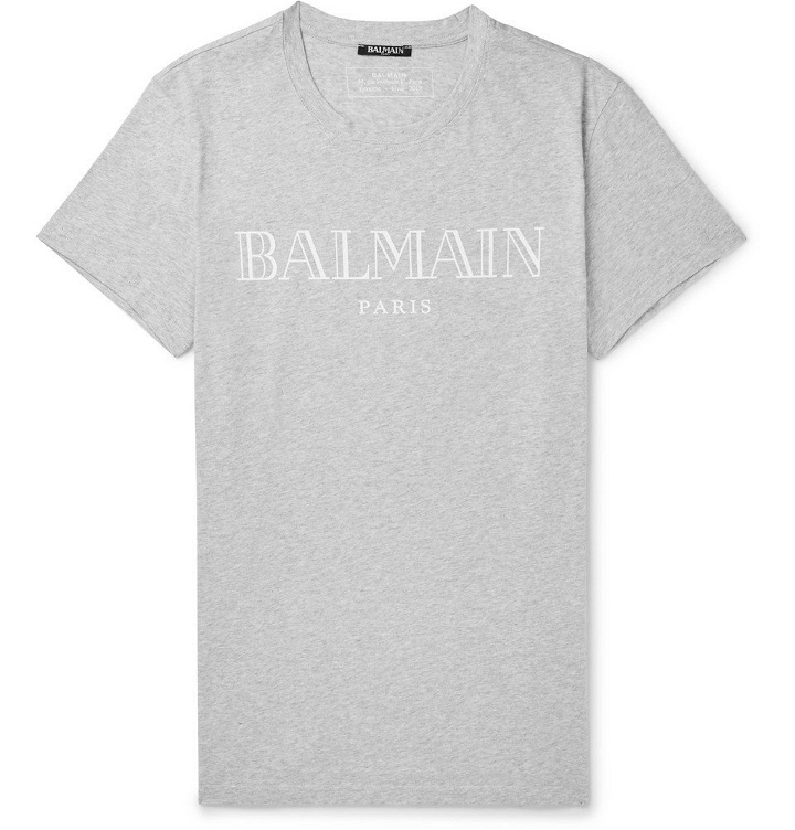 Photo: Balmain - Slim-Fit Logo-Print Mélange Cotton-Jersey T-Shirt - Men - Gray