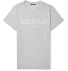 Balmain - Slim-Fit Logo-Print Mélange Cotton-Jersey T-Shirt - Men - Gray