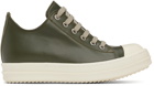 Rick Owens Green Grained Leather Low Sneakers