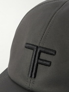 TOM FORD - Leather-Trimmed Logo-Embroidered Cotton-Twill Baseball Cap - Gray