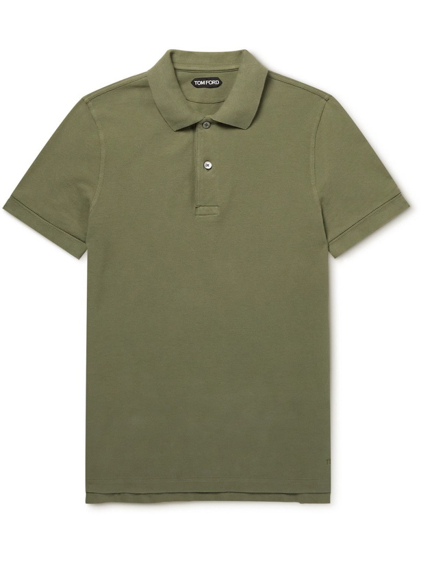 Photo: TOM FORD - Garment-Dyed Cotton-Piqué Polo Shirt - Green
