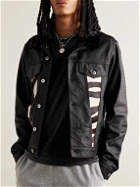 Gallery Dept. - Calf Hair-Trimmed Embroidered Leather Trucker Jacket - Black