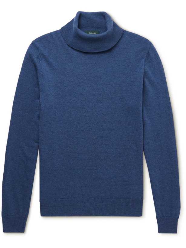 Photo: Incotex - Slim-Fit Virgin Wool and Cashmere-Blend Rollneck Sweater - Blue